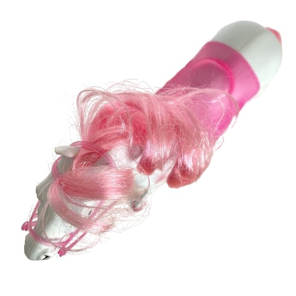 White Blow Mold Horse With Pink Hair Hooves Saddle Bridle 11in Tall - Picture 14 of 16